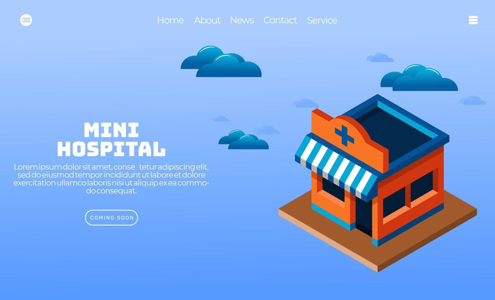 gráfico vectorial ilustrativo del edificio del mini hospital. estilo isométrico. perfecto para página de inicio web, banner, afiche, etc. vector