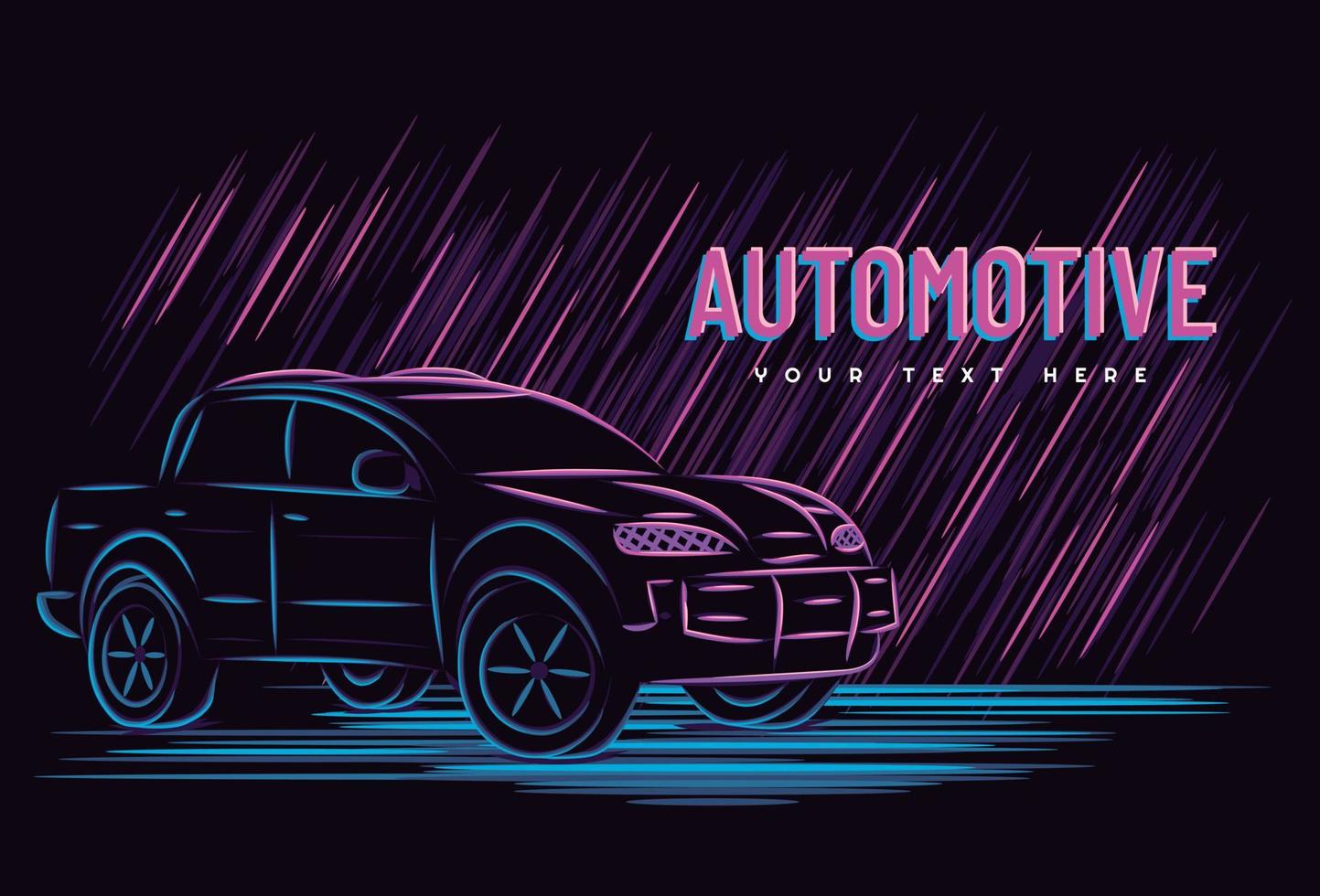 gráfico vectorial ilustrativo del concepto automotriz de automóvil con estilo de letrero de neón de arte lineal, bueno para camiseta, pancarta, afiche, página de destino, volante. vector