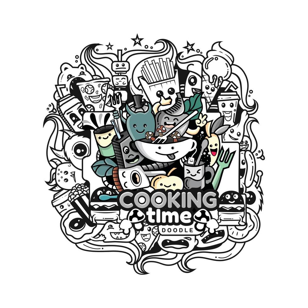 Drawing doodle vector design with cooking time concept