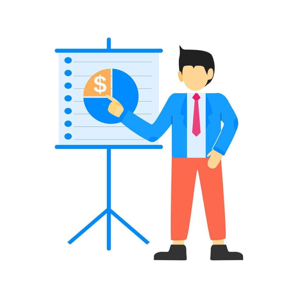 Businessman character making a presentation. Vector illustration. Flat design style