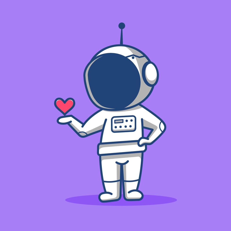 astronauta chibi de dibujos animados con un amor en la mano vector