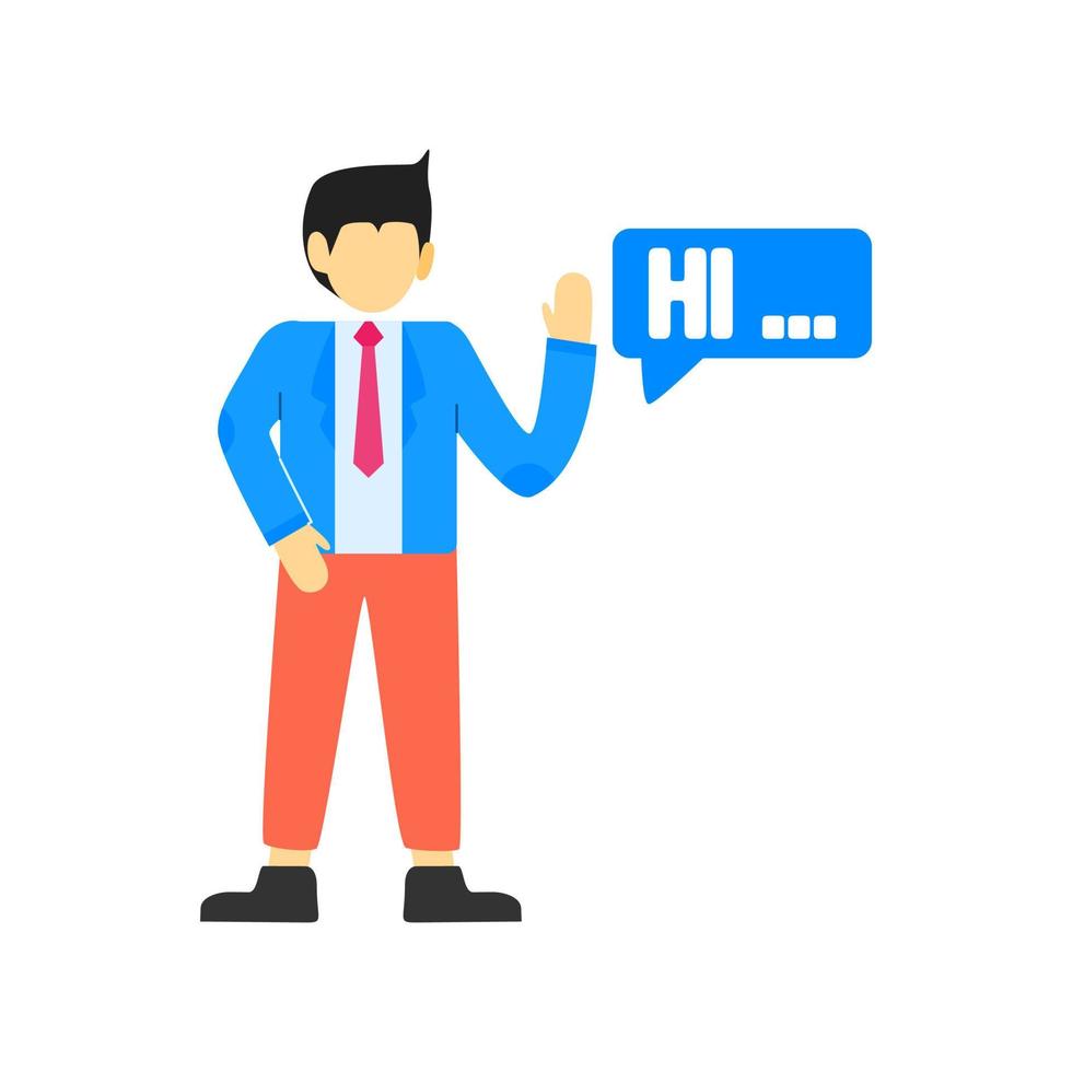 Businessman character say hi. Vector illustration. Flat design style