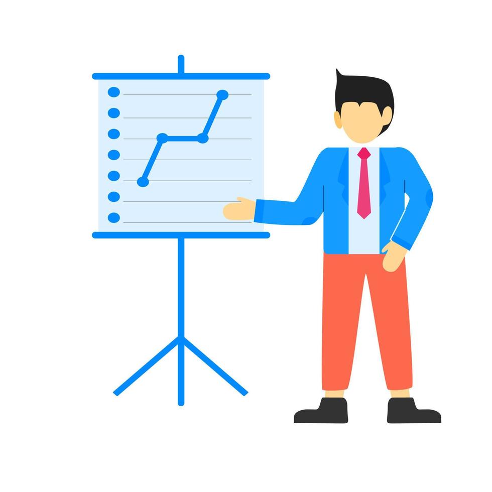 Businessman character making a presentation. Vector illustration. Flat design style