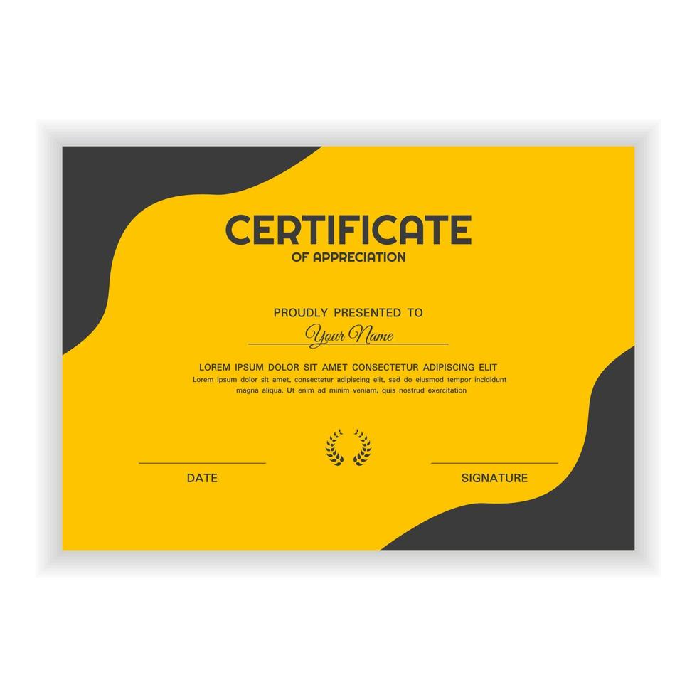 Creative Certificate of Appreciation Award Template with yellow color vector