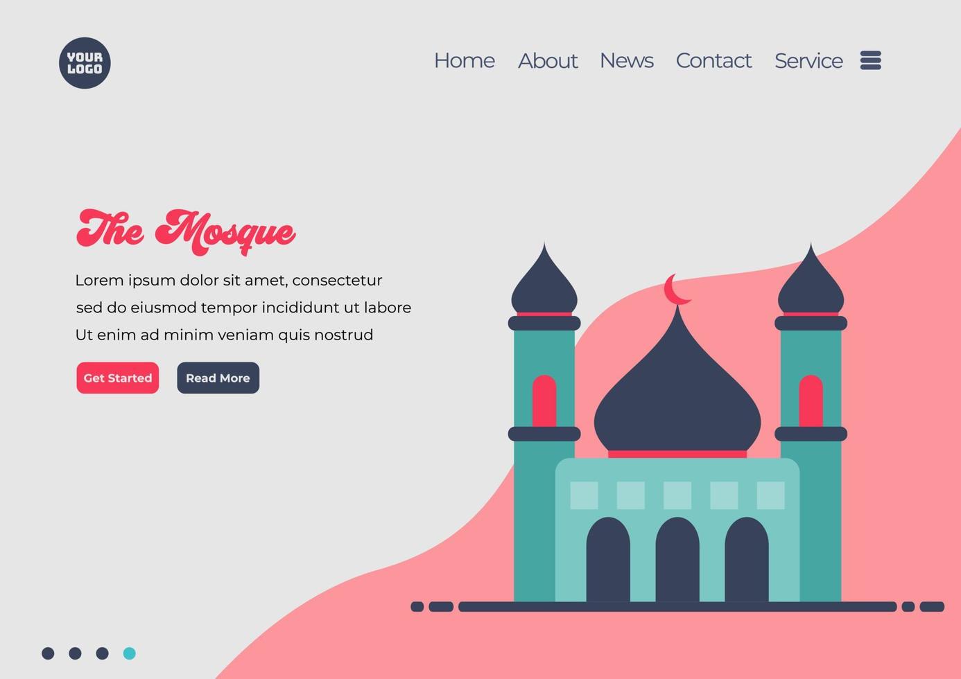 Landing page template of Mosque illustration. Modern flat design concept of web page design for website and mobile website. Easy to edit and customize. Vector illustration. Flat design style