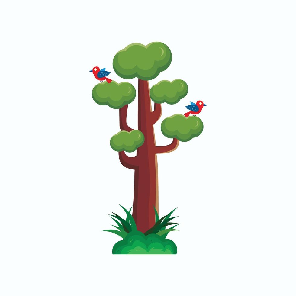 árbol vectorial y diseño de aves de dibujos animados vector