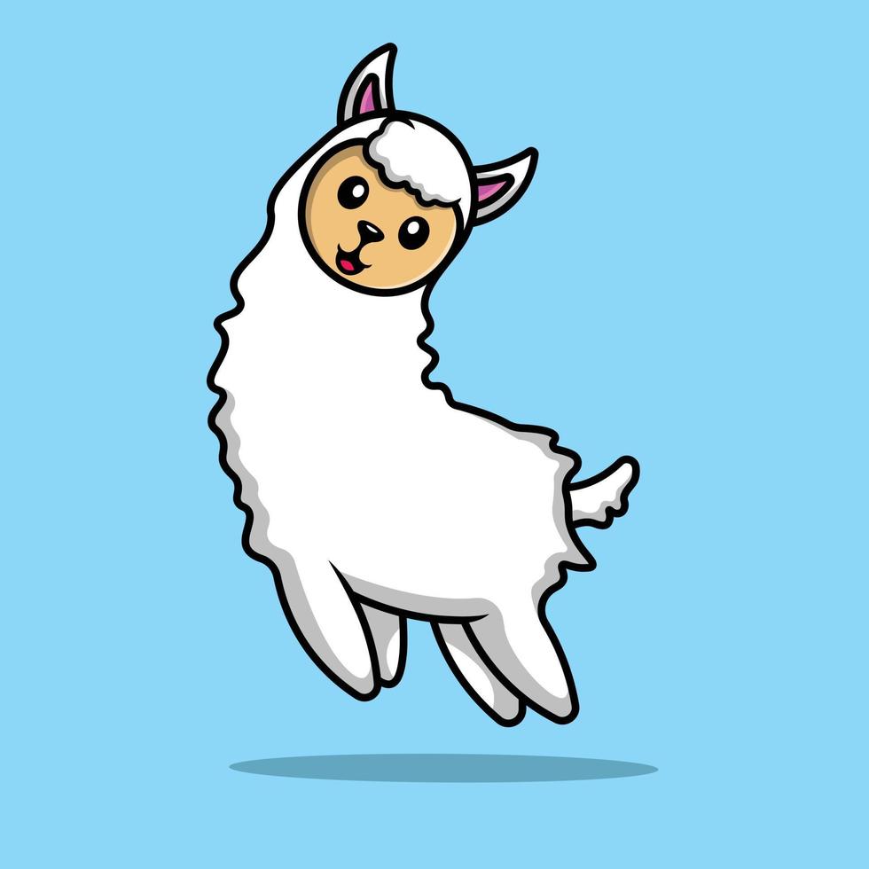 Cute Llama Alpaca Jumping Cartoon Vector Icon Illustration. Animal Icon Concept Isolated Premium Vector