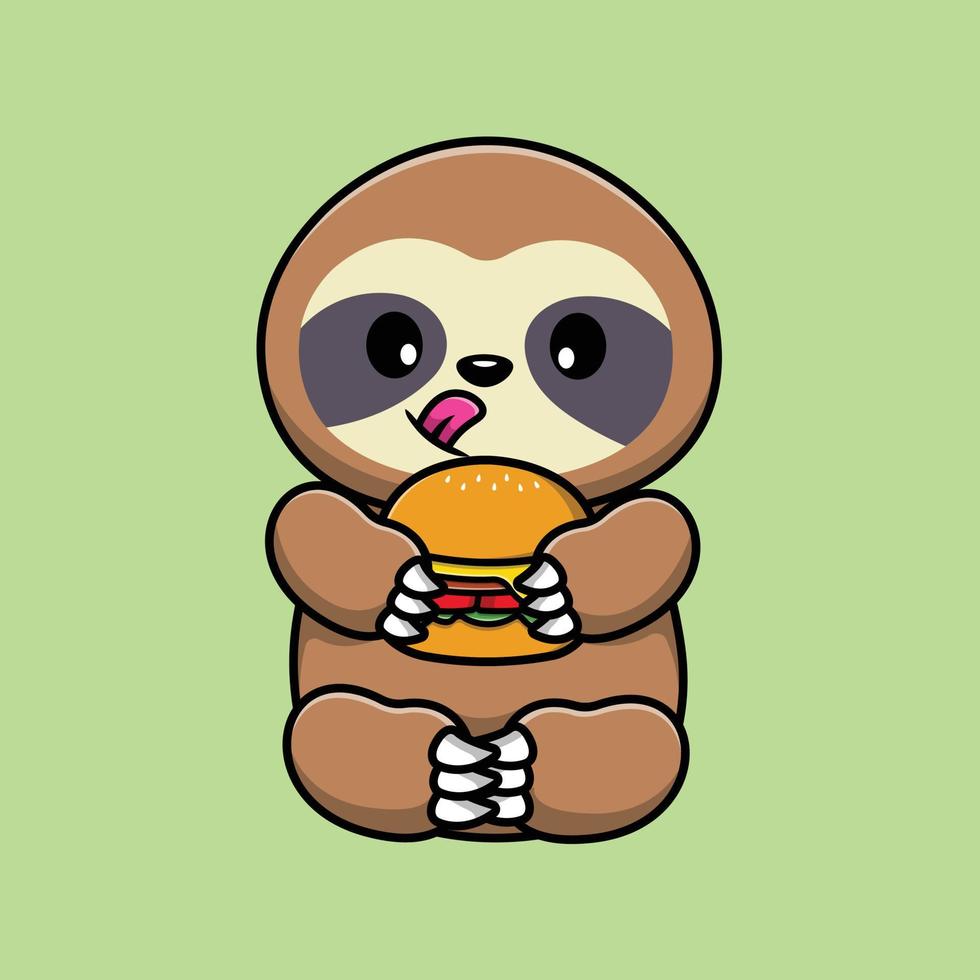 lindo perezoso con ilustración de icono de vector de dibujos animados de hamburguesa. concepto de icono de comida animal vector premium aislado.