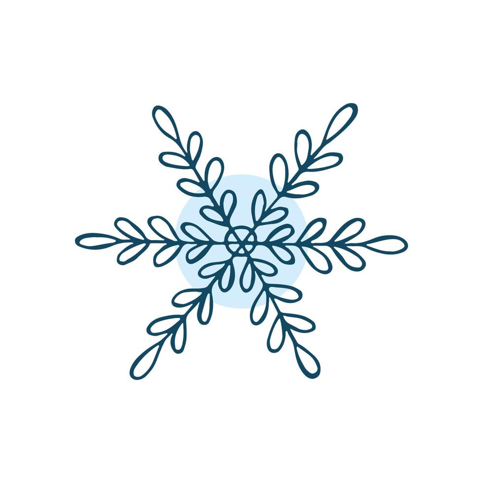 A hand-drawn snowflake. Vector illustration in doodle style. Winter mood. Hello 2023. Merry Christmas and Happy New Year. Blue element on a white background.
