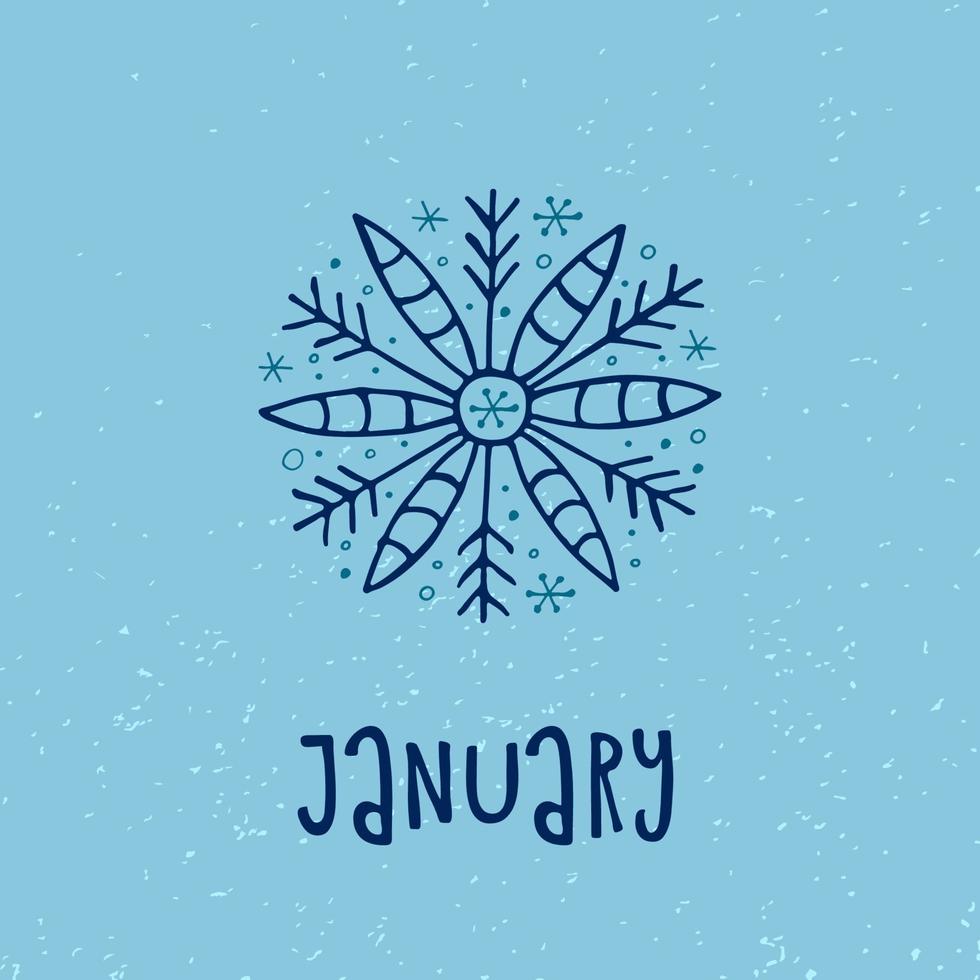 A hand-drawn snowflake. Vector illustration in doodle style. Winter mood. Hello 2023. Merry Christmas and Happy New Year. Blue element on a blue background.