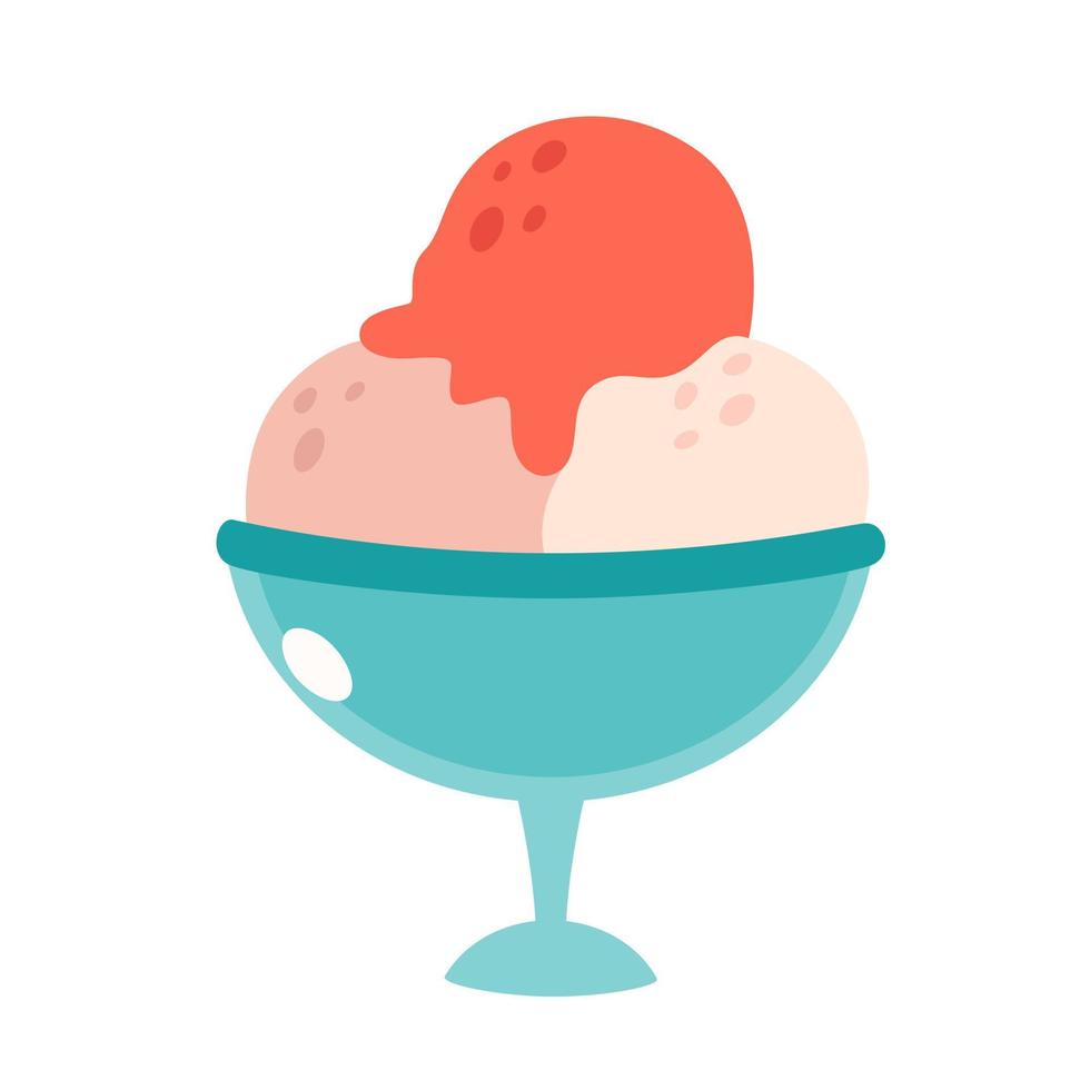 Ice cream scoops in glass with different flavors. Summertime vector