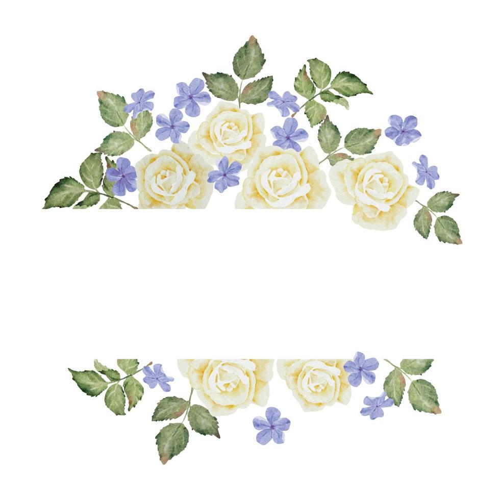 watercolor white rose and plumbago flower bouquet wreath frame banner background vector