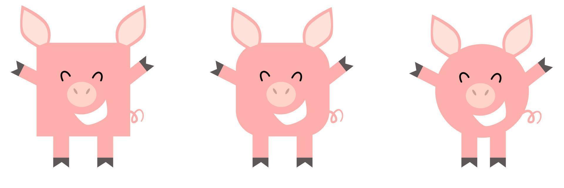 A set of animals of square and round shape. Vector illustration of a pig
