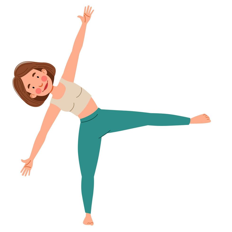 Girl doing yoga. Slender girl in pose on a white background. vector