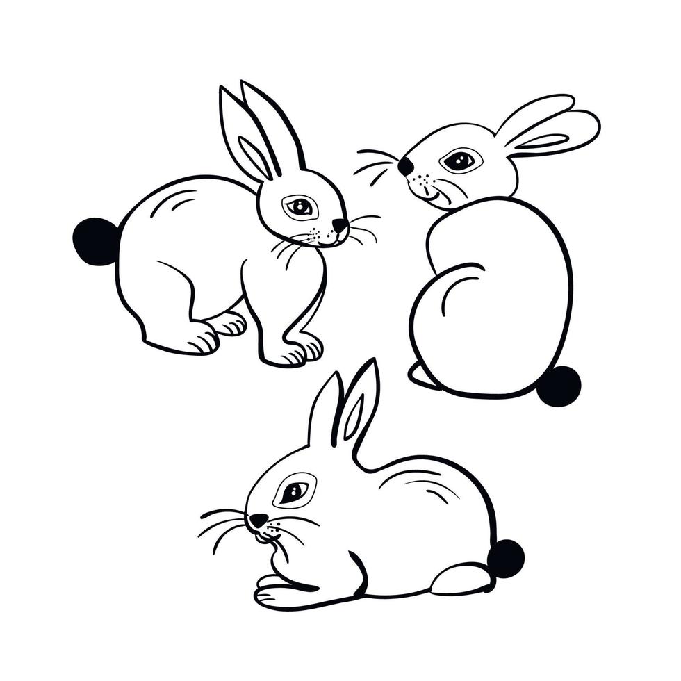 outline drawing rabbits set hand drawn funny bunny vector