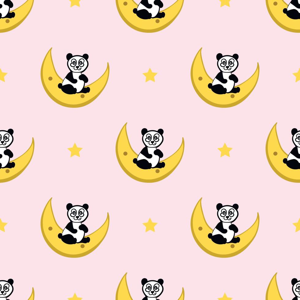 night panda seamless pattern sitting on the moon vector