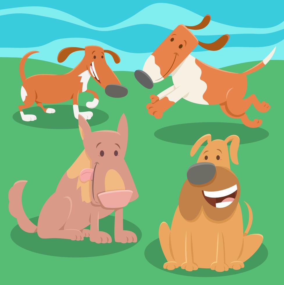 grupo de personajes de animales de perros de dibujos animados juguetones vector