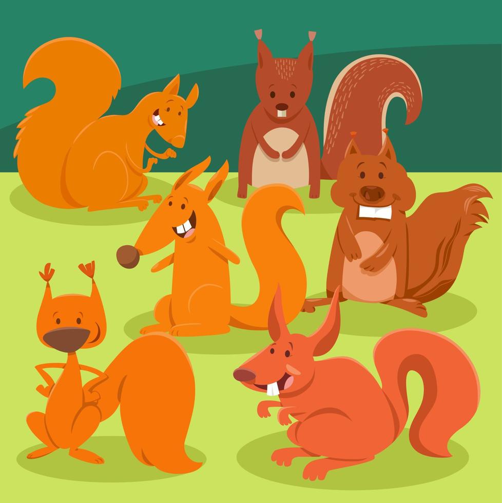 funny cartoon squirrels animal characters group vector