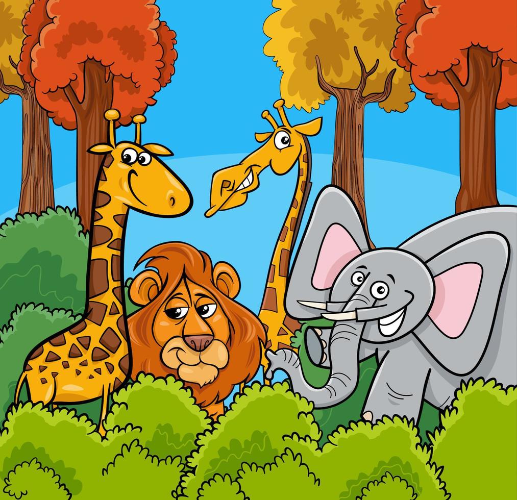 cartoon wild Safari animal characters group vector