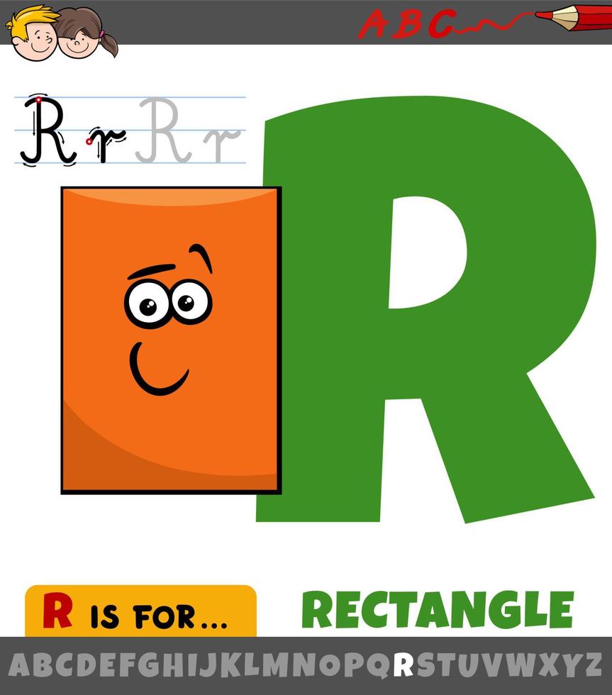 letter R worksheet with cartoon rectangle geometric shape vector