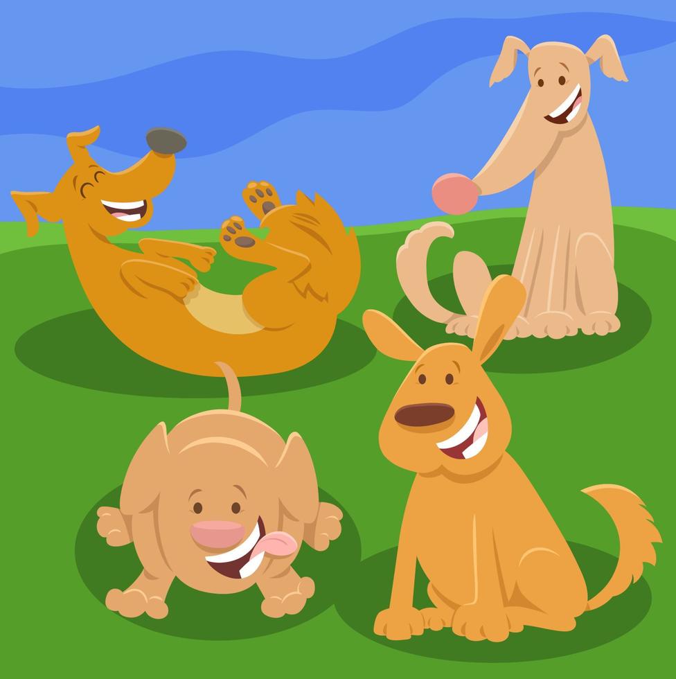 grupo de personajes de animales de perros y cachorros juguetones de dibujos animados vector