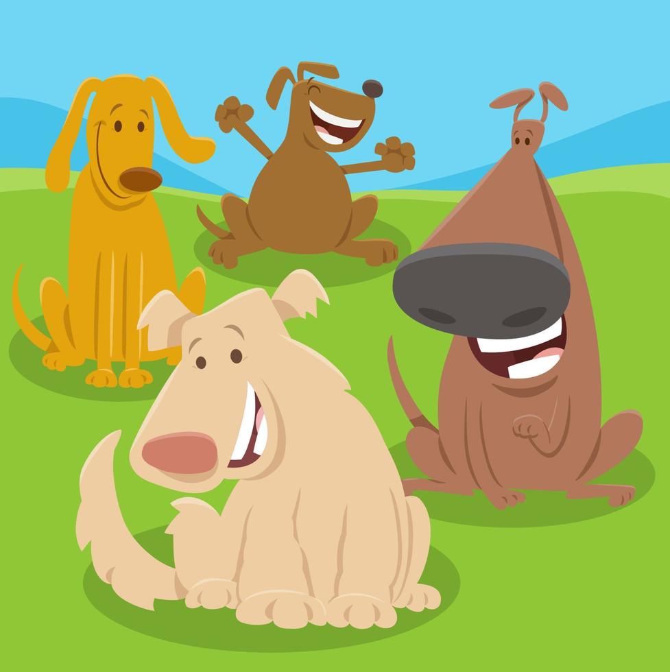 grupo de personajes de animales de perros y cachorros de dibujos animados felices vector