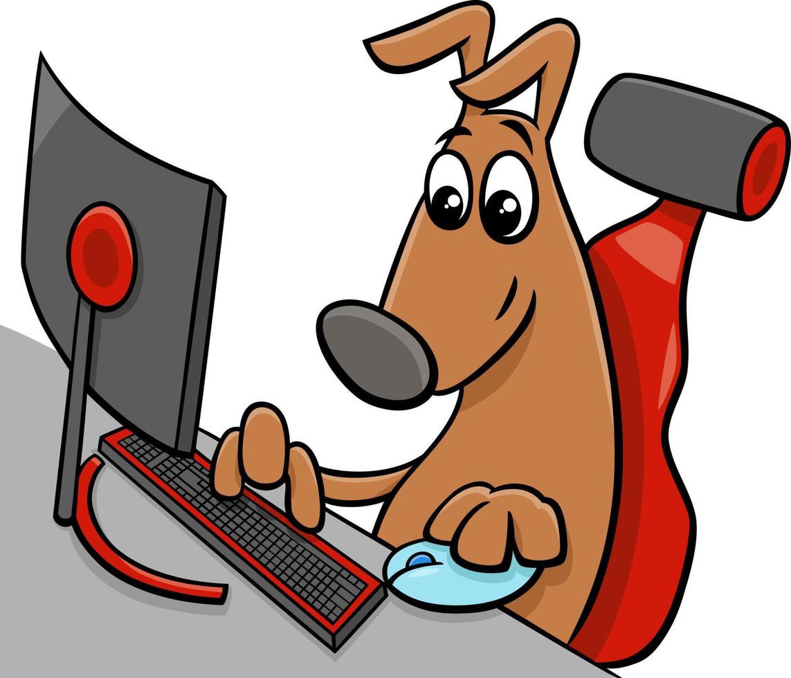 cartoon dog comic animal character with computer vector