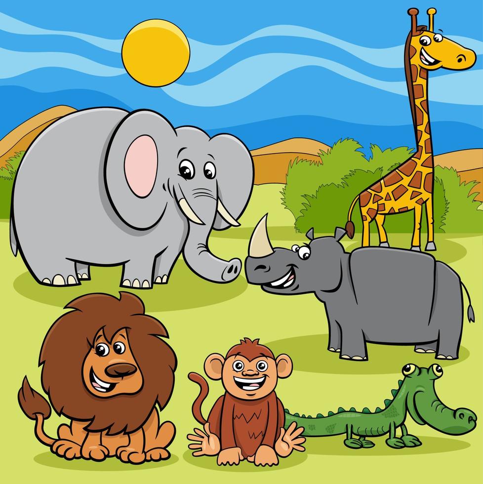 cartoon wild African animal characters group vector