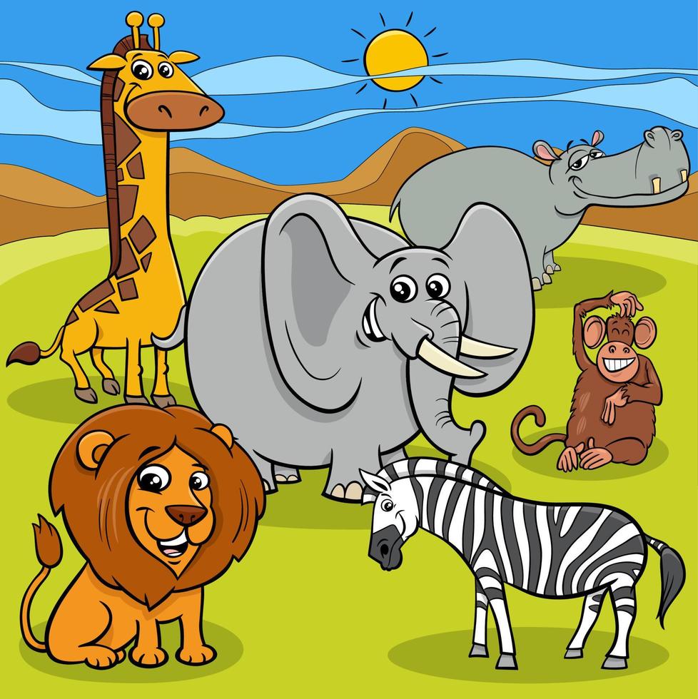 cartoon wild Safari animal characters group vector