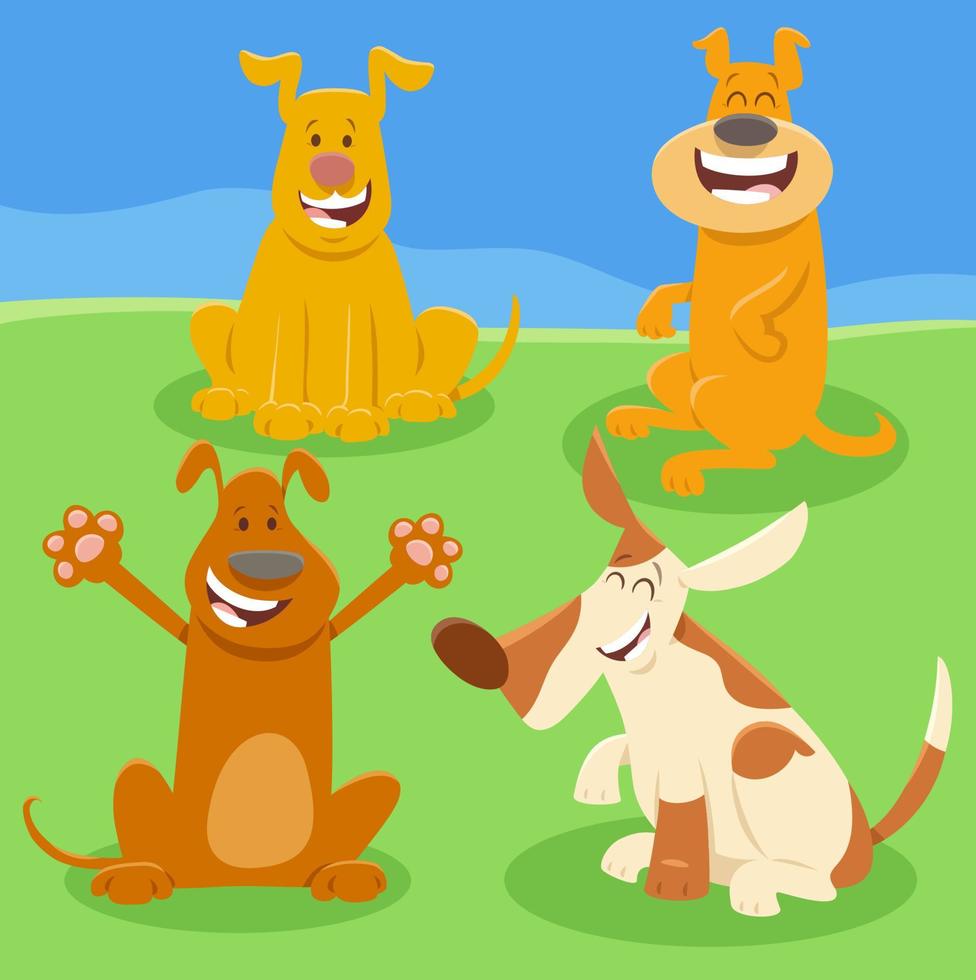 grupo de personajes de animales de perros y cachorros de dibujos animados vector