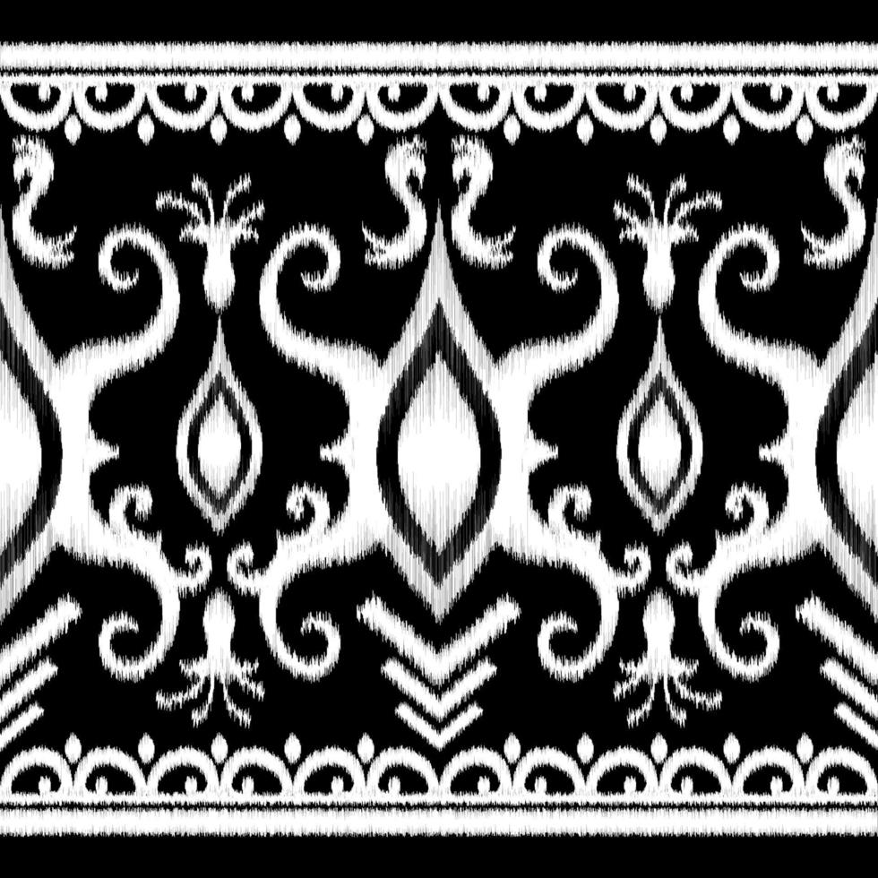 Seamless horizontal ethnic pattern black and white, Vector drawing design for fashion clothes, wallpaper, decoration background.