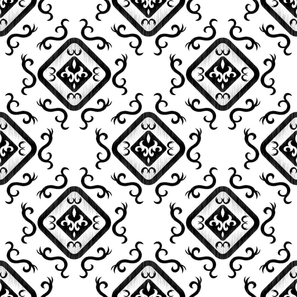 patrón étnico sin costuras en blanco y negro, diseño cuadrado de dibujo vectorial para ropa de moda, papel tapiz, papel envolvente, fondo de decoración. vector