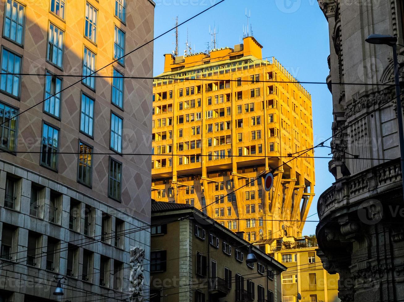 Torre Velasca, modern landmark building in Milan at sunset HDR photo