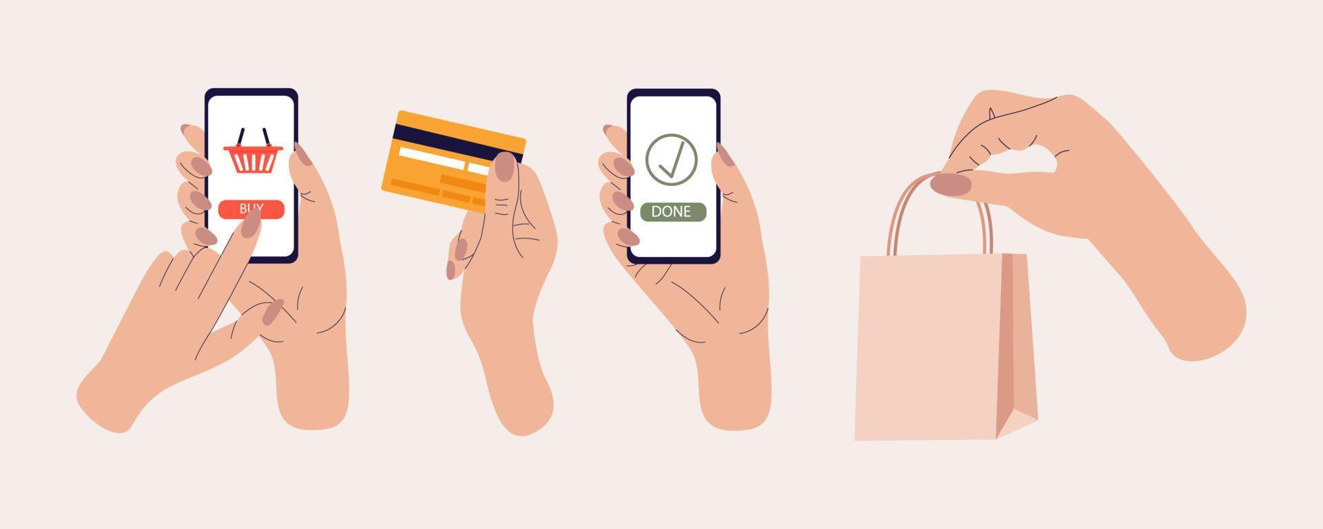 el concepto de compras en línea. e-shops y entrega vector