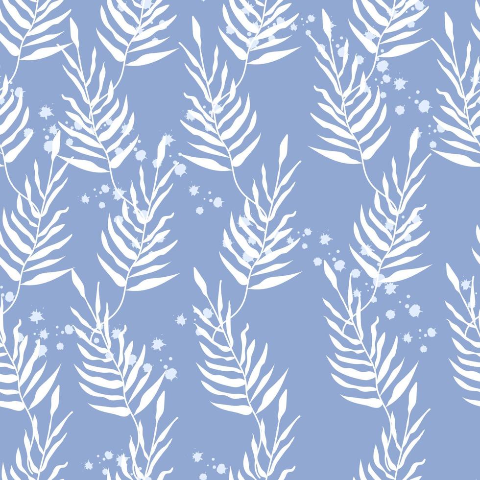Tropical seamless pattern. Modern Hawaiian texture of branches. Hand-drawn jungle design. Exotic branches. Vector illustration of a botanical pattern.