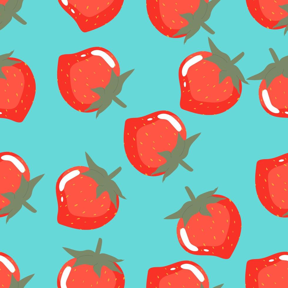 Trendy summer pattern with strawberries on a blue background. Bright summer pattern for print, paper, wallpaper, fabric and web. vector