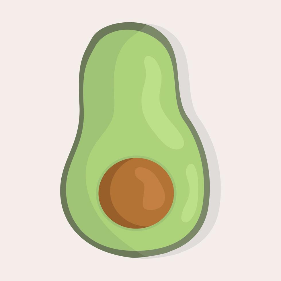 ilustración de vector de aguacate brillante. vegetal fresco de dibujos animados aislado sobre fondo blanco. la ilustración se utiliza para revistas, libros, afiches, postales, portadas de menús, páginas web.