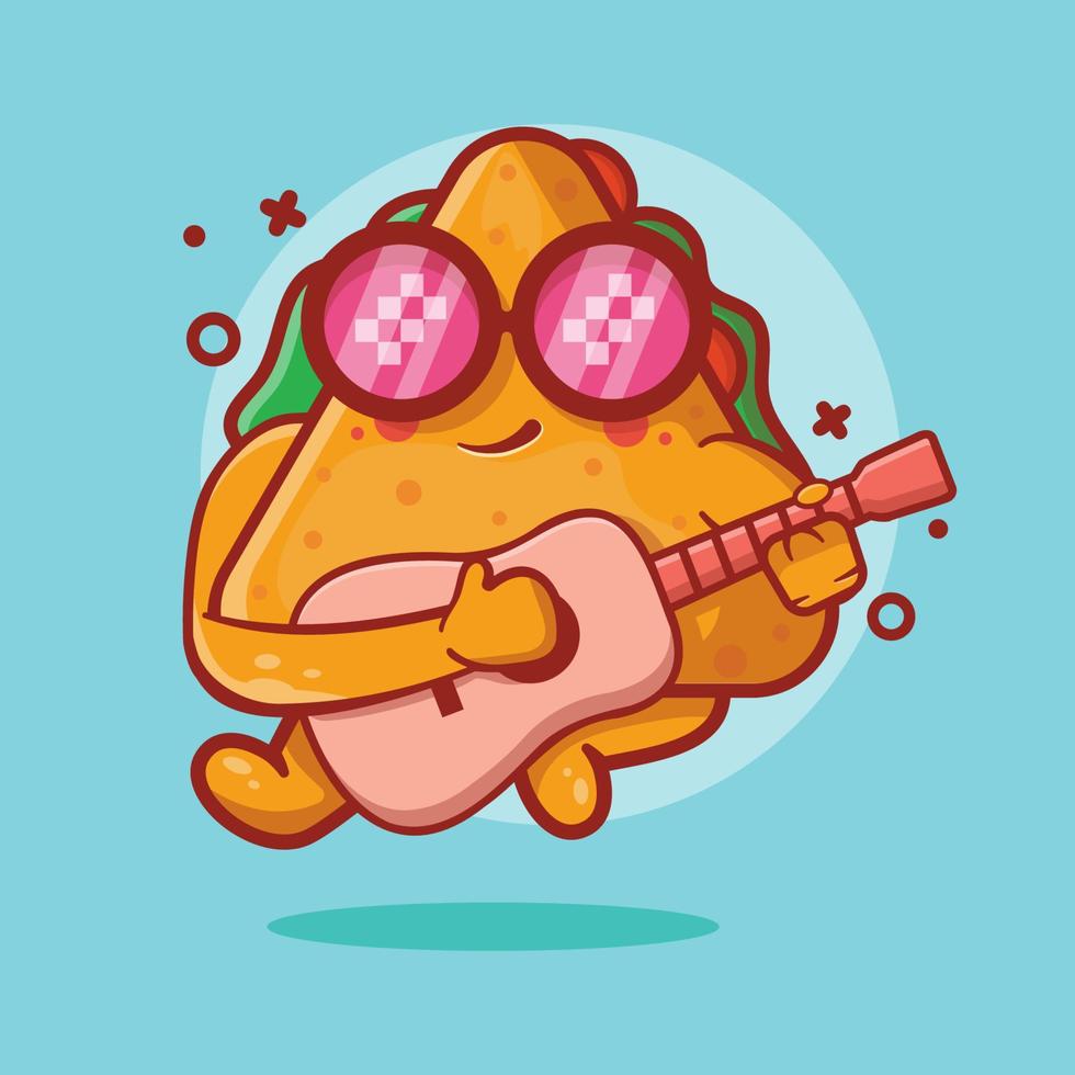 cool triangle sandwich food character mascot playing guitar isolated cartoon in flat style design vector