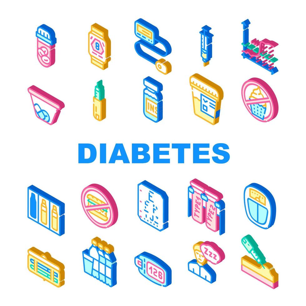 conjunto de iconos de colección de malos tratamientos de diabetes vector