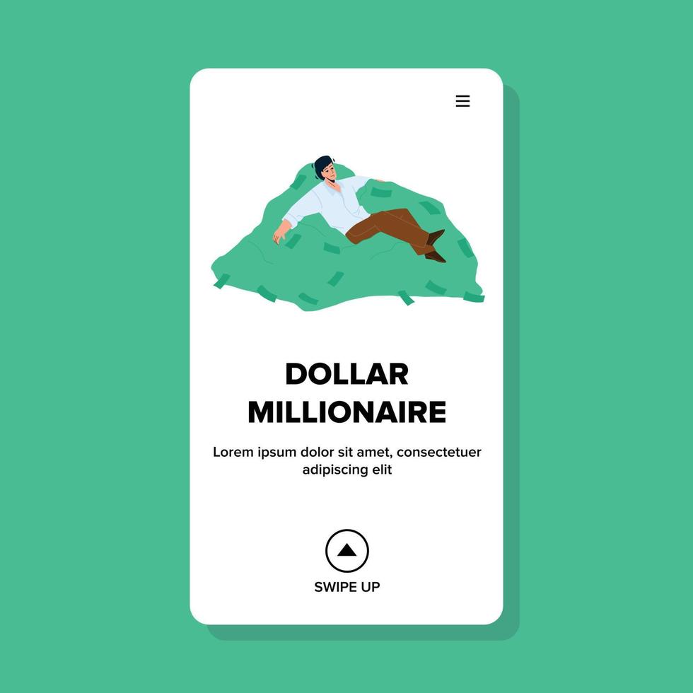 Dollar Millionaire Relaxing On Money Stack Vector