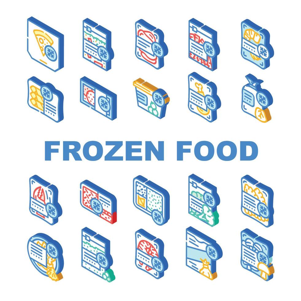 conjunto de iconos de embalaje de almacenamiento de alimentos congelados vector