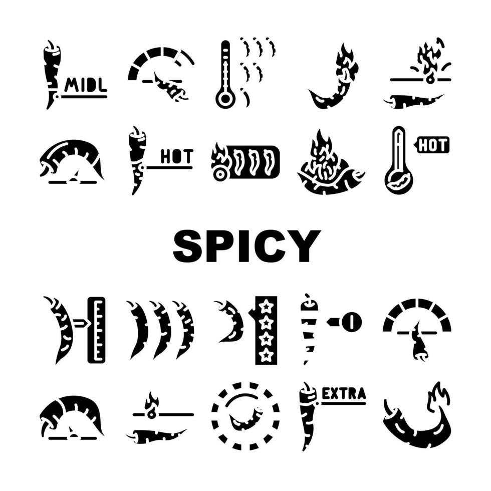 conjunto de iconos de escala diferente de pimienta picante vector