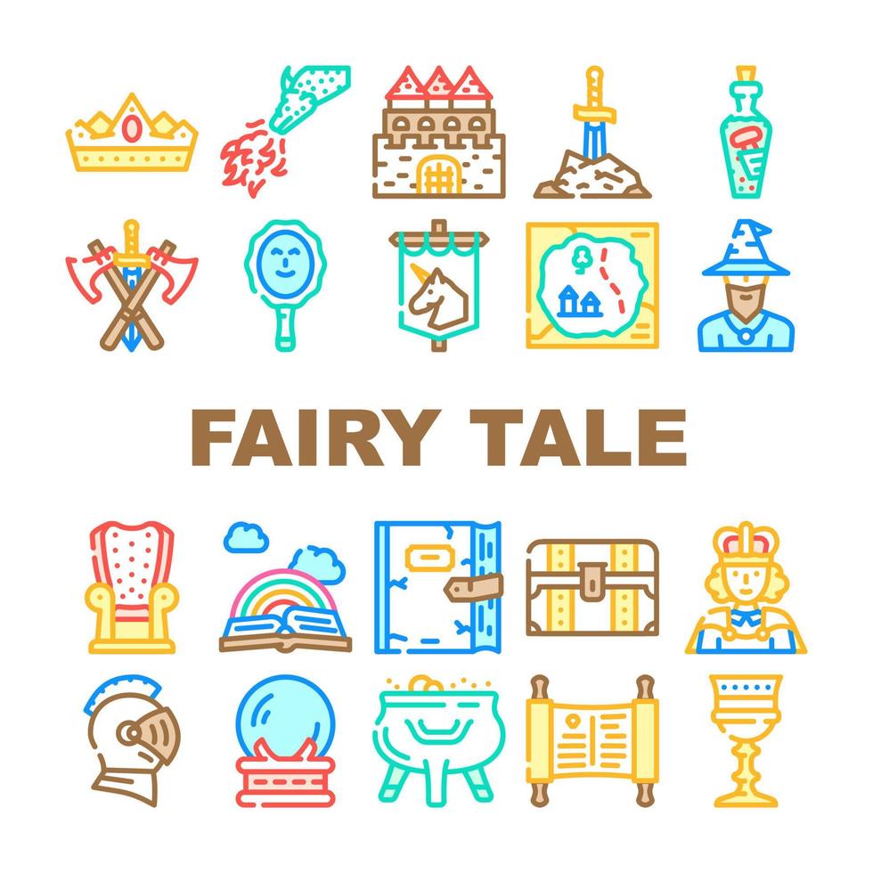 Fairy Tale Story Medieval Book Icons Set Vector