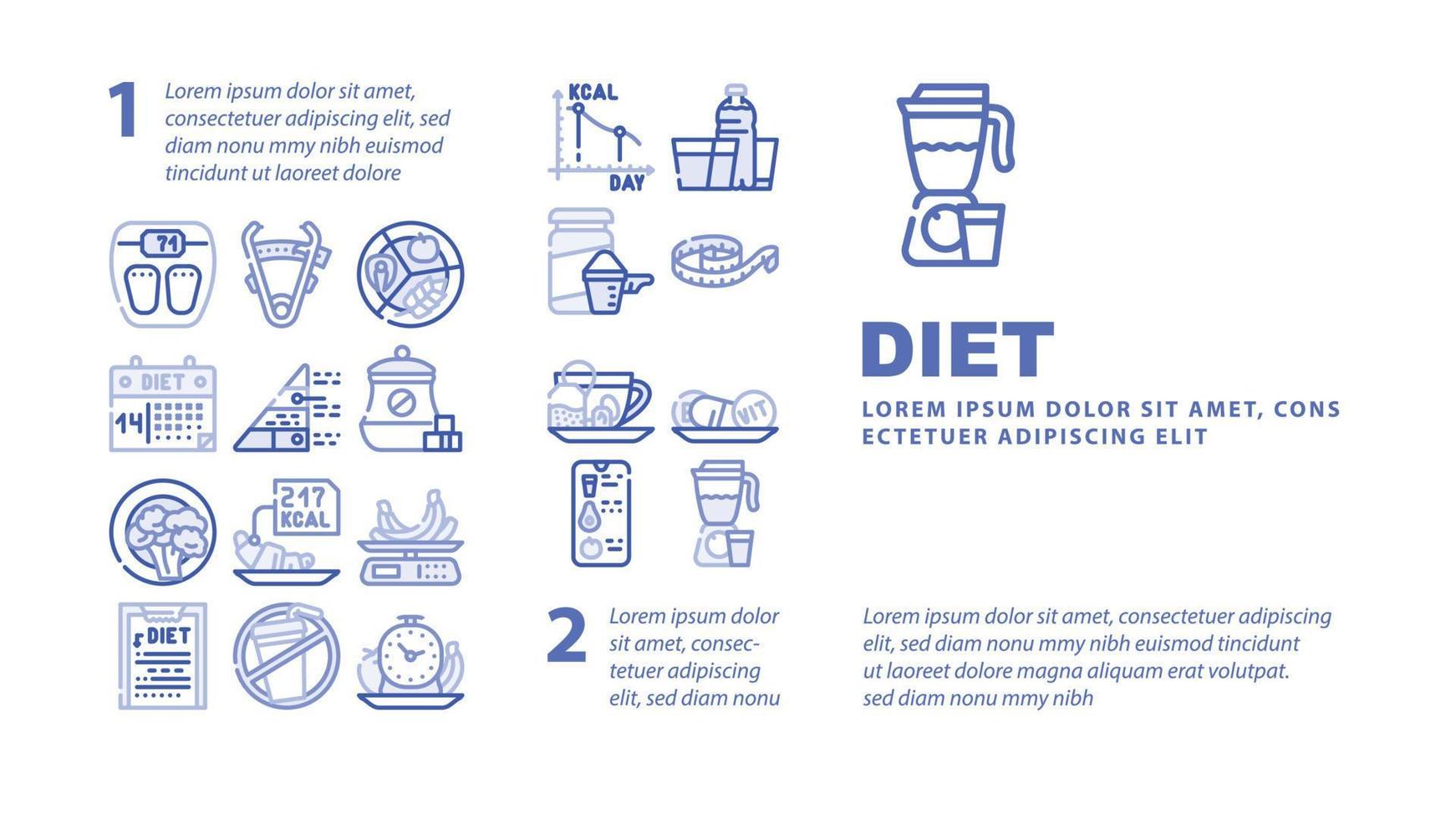 vector de encabezado de aterrizaje de productos dietéticos y herramientas