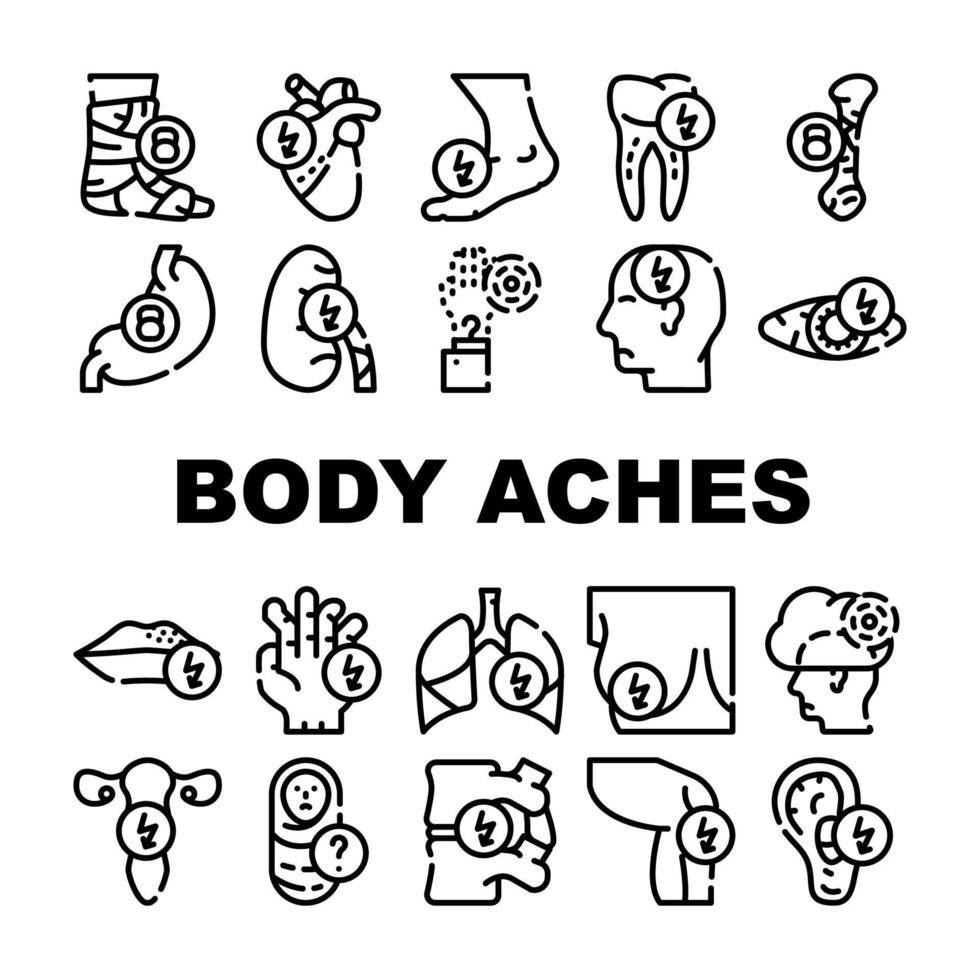 conjunto de iconos de colección de problemas de dolores corporales vector