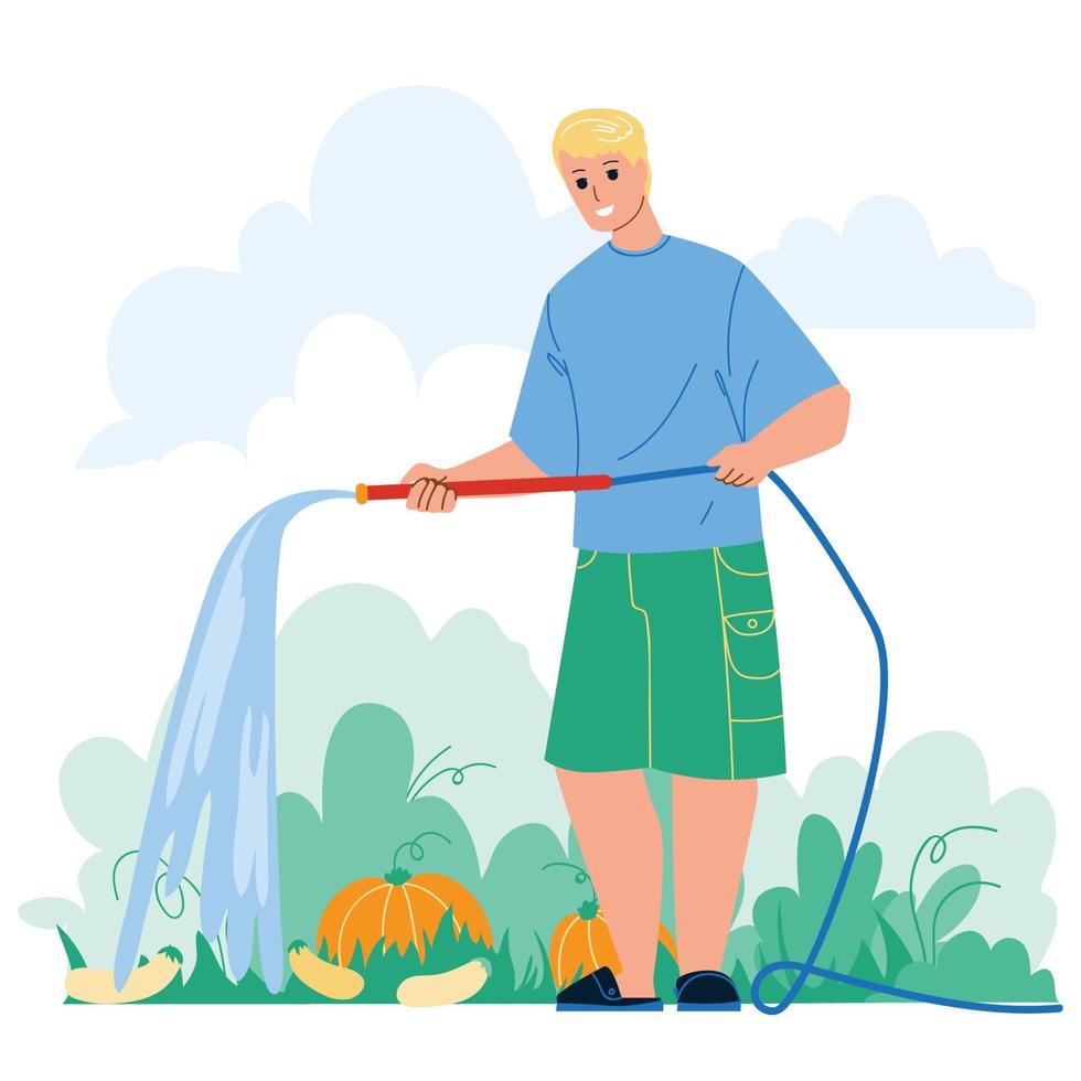 Farmer Watering Garden Agricultural Plant Vector