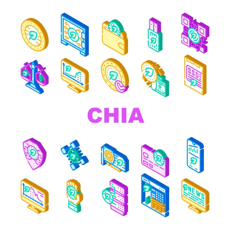 Chia Cryptocurrency Collection Icons Set Vector