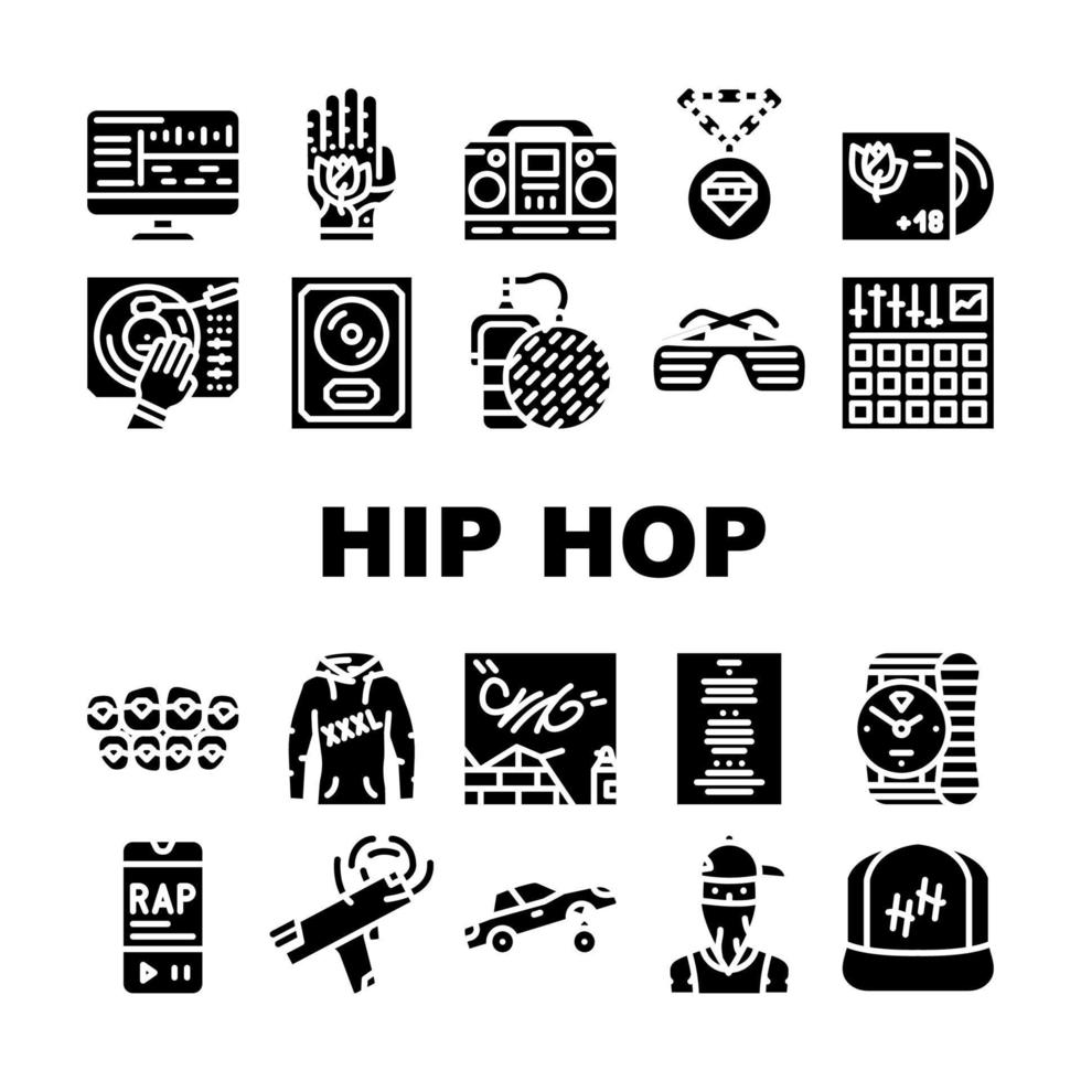 Hip Hop And Rap Music Collection Icons Set Vector