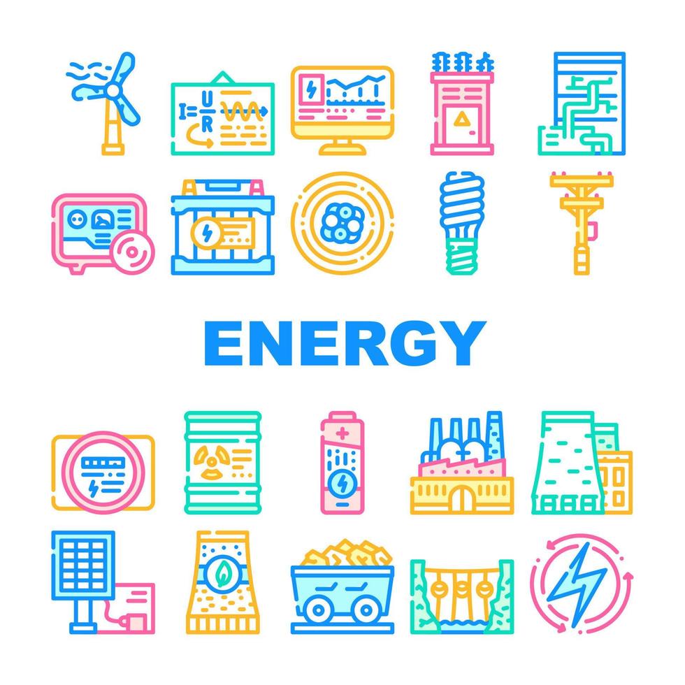 conjunto de iconos de colección de fabricación de energía vector