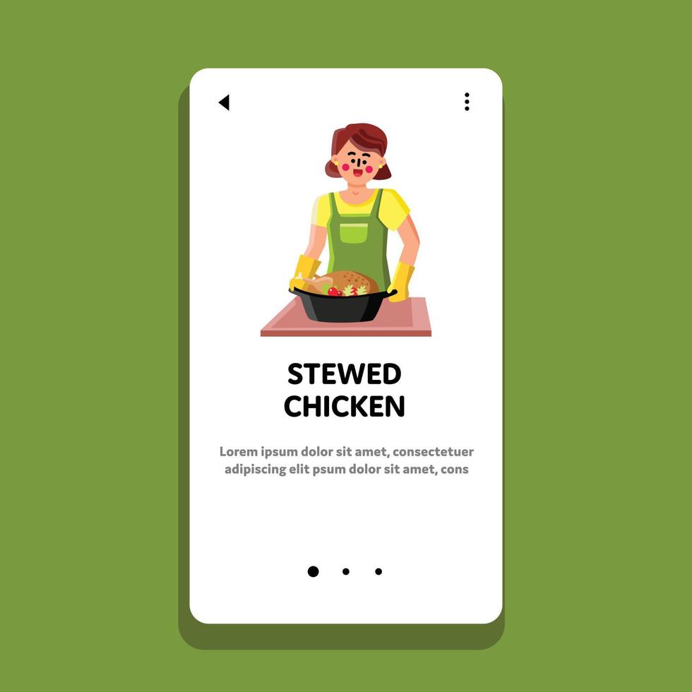 Stewed Chicken With Vegetables Cooking Girl Vector